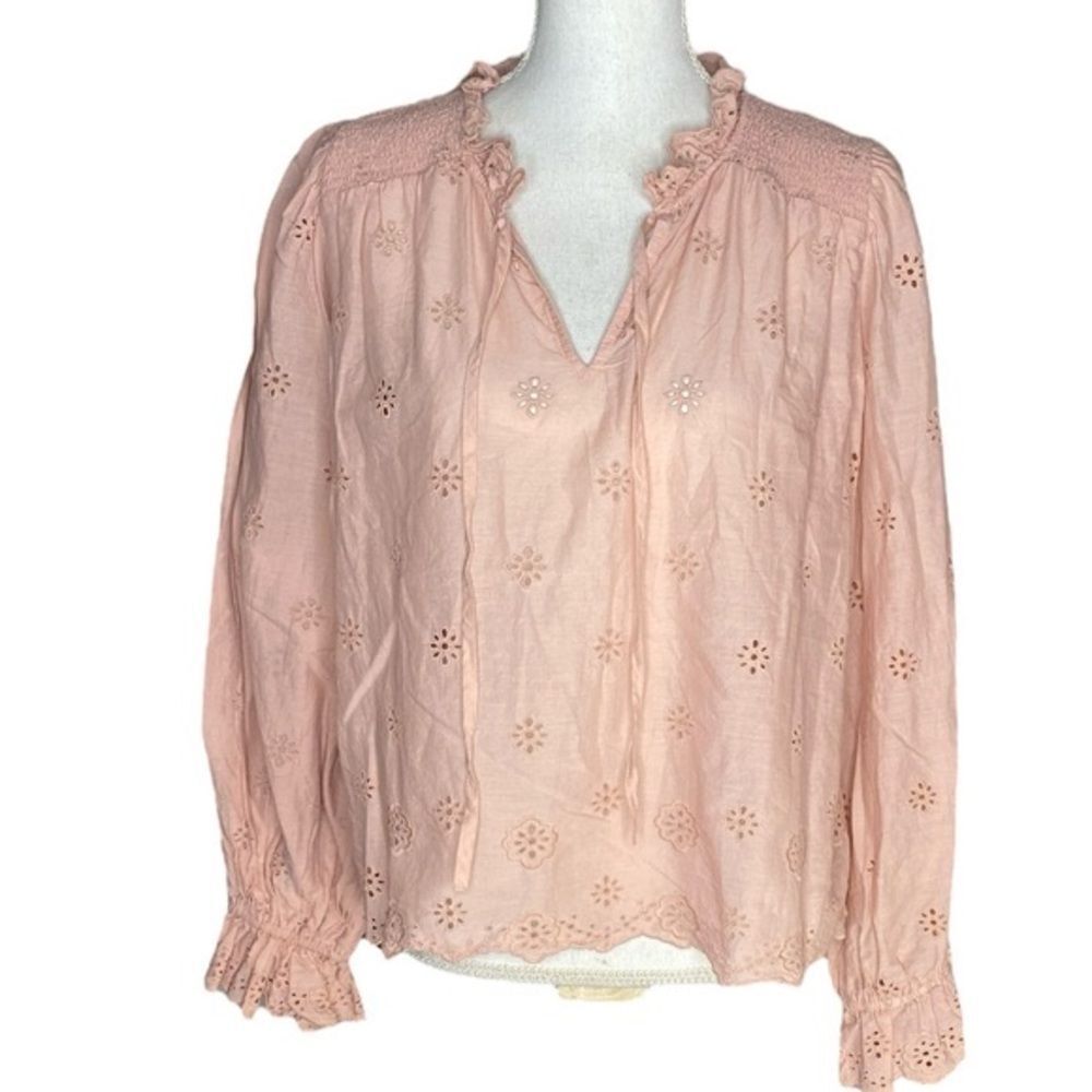 Anthropologie Othilia Melody Eyelet Lace Peasant Blouse Pink Medium Boho